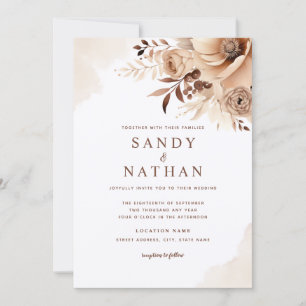Beige Boho Floral Wedding Invitation