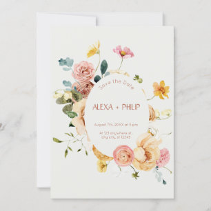 Beige Boho Floral Wedding Save the Date Invitation