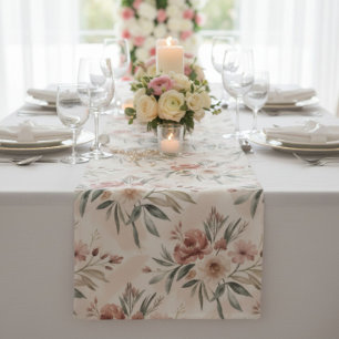 Beige Boho Flowers  Short Table Runner