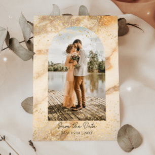 Beige Boho Frame Photo Save The Date Wedding Invitation