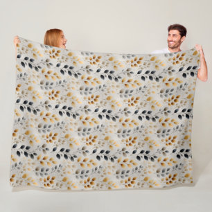 Beige Boho Neutral Botanical Cream Leaves Pattern Fleece Blanket