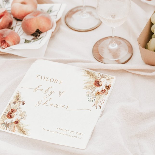 Beige Boho Pampas Grass Baby Shower Napkin (Creator Uploaded)