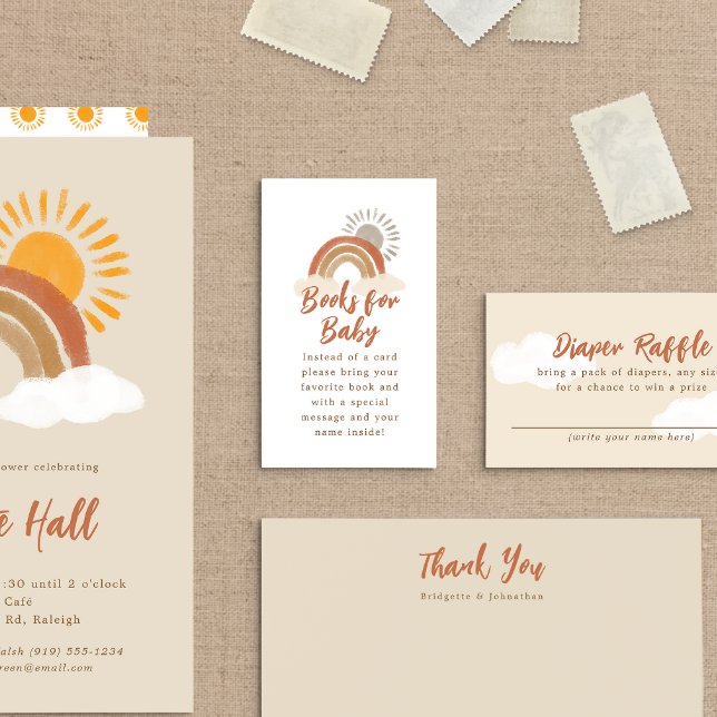 Beige Boho Rainbow Baby Shower Book Request Enclosure Card (Creator Uploaded)