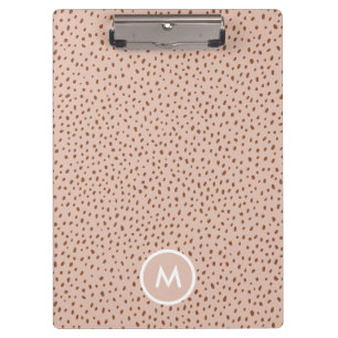Beige & Boho Terracotta Brown Dots Monogram Clipboard