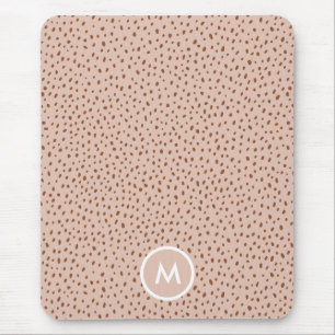 Beige & Boho Terracotta Brown Dots Monogram Mouse Pad