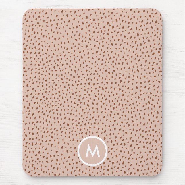 Beige & Boho Terracotta Brown Dots Monogram Mouse Pad (Front)