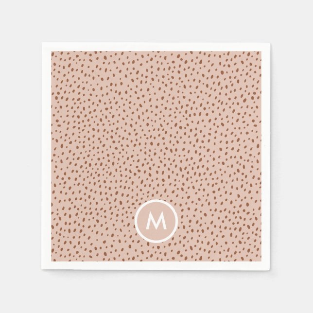 Beige & Boho Terracotta Brown Dots Monogram Napkin (Front)