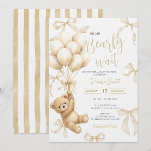 Beige Boho We Can Bearly Wait Baby Shower Invitation