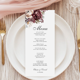Beige Boho Wedding Menu with Watercolor Flowers