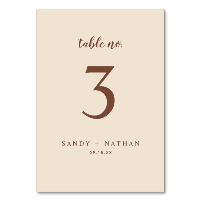 Beige Boho Wedding Table Number (Front)