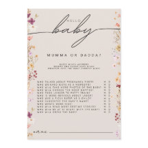 Beige boho wildflower baby shower mom or dad game