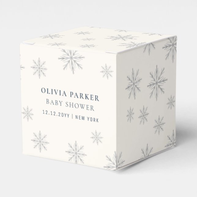 Beige Boho Winter Snowflake Baby Shower Favour Box (Front Side)