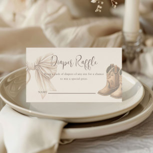Beige Boots Or Bows Gender Reveal Diaper Raffle Enclosure Card