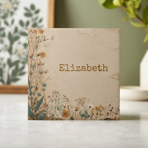 Beige Border Rustic Boho Wildflower Ceramic Tile