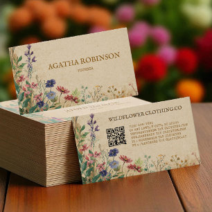 Beige Border Rustic Boho Wildflower Clothing Business Card