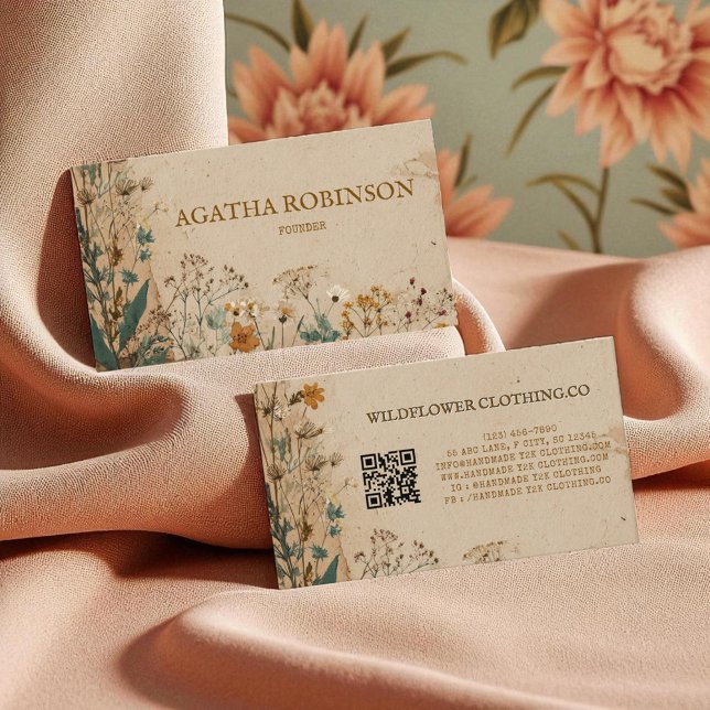 Beige Border Rustic Boho Wildflower Clothing Business Card (Beige Border Rustic Boho Wildflower Clothing Business Card)