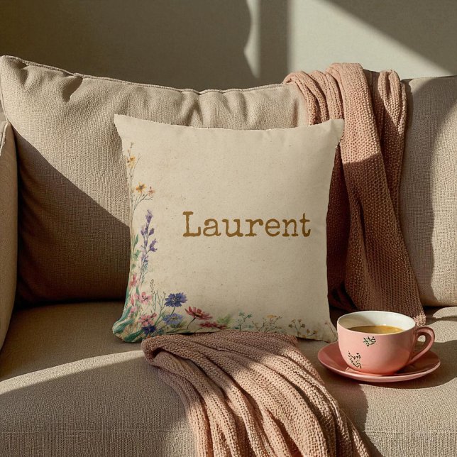 Beige Border Rustic Boho Wildflower Cushion (Beige Border Rustic Boho Wildflower Throw Pillow)