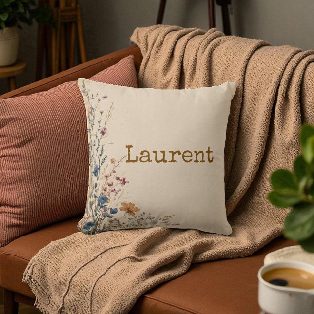 Beige Border Rustic Boho Wildflower Cushion (Beige Border Rustic Boho Wildflower Throw Pillow)