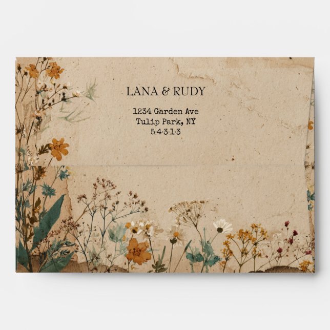 Beige Border Rustic Boho Wildflower  Envelope (Back (Top Flap))