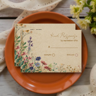 Beige Border Rustic Boho Wildflower QR Code RSVP Card
