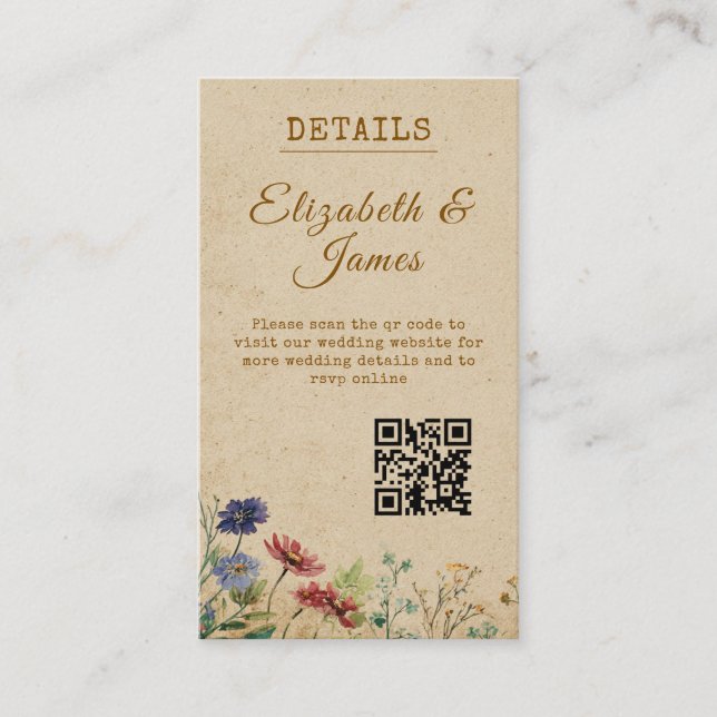 Beige Border Rustic Boho Wildflower Wedding  Enclosure Card (Front)