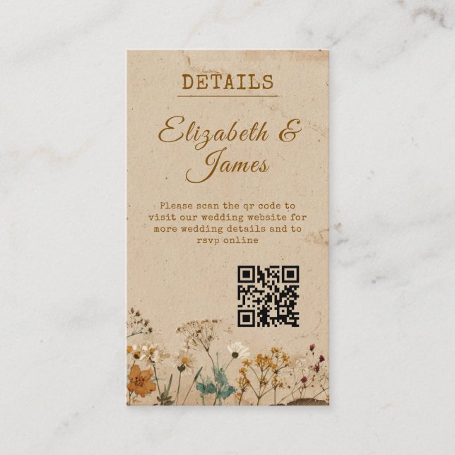 Beige Border Rustic Boho Wildflower Wedding  Enclosure Card (Front)