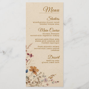 Beige Border Rustic Boho Wildflower Wedding Menu