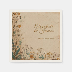 Beige Border Rustic Boho Wildflower Wedding Napkin
