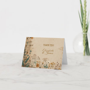 Beige Border Rustic Boho Wildflower Wedding Thank You Card