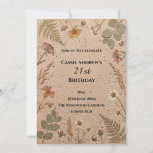 Beige Botanical Milestone Birthday Invitation