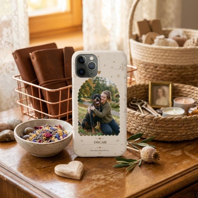 Beige Botanical Personalised Dog Photo Easy Custom Case-Mate iPhone Case (Creator Uploaded)