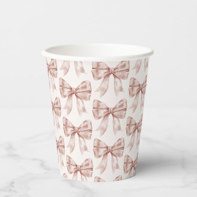 Beige Bow Baby or Bridal Shower, Birthday Party Paper Cups (Front)