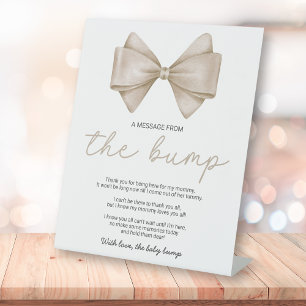 Beige Bow Baby Shower A Message From The Bump Pedestal Sign