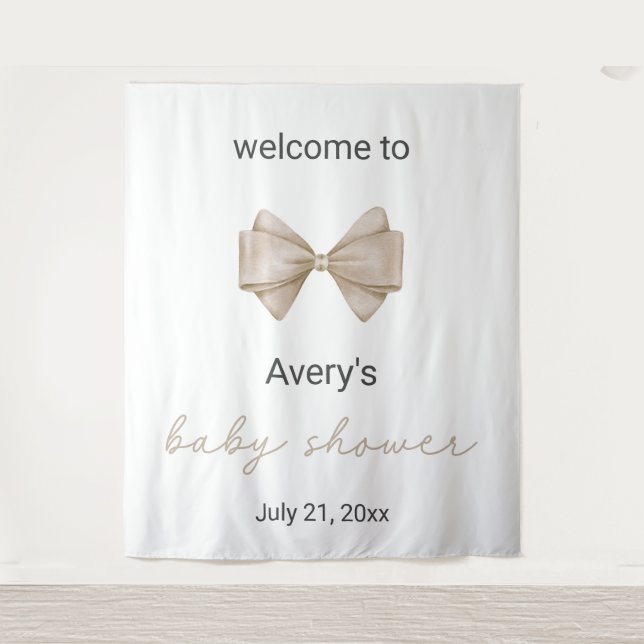 Beige Bow Baby Shower Tapestry (Front)