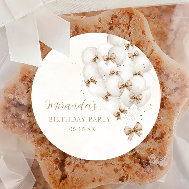 Beige Bow Balloons Birthday Sticker (Creator Uploaded)