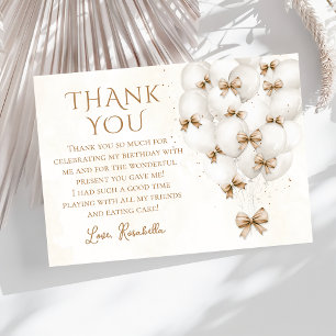 Beige Bow Balloons Girl Birthday Thank You Card