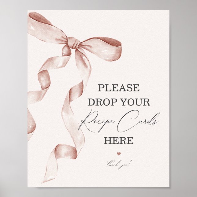 Beige Bow Bridal Shower Share a Recipe Card Sign (Front)