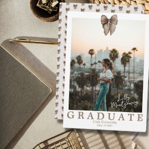Beige Bow Coquette Photo Graduation Announcement