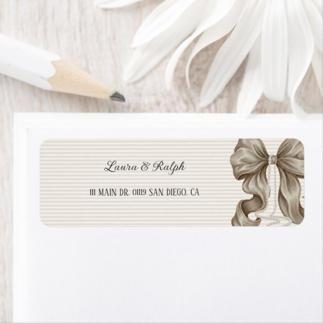 Beige Bow Elegant Stripes  Return Address Label (Insitu)