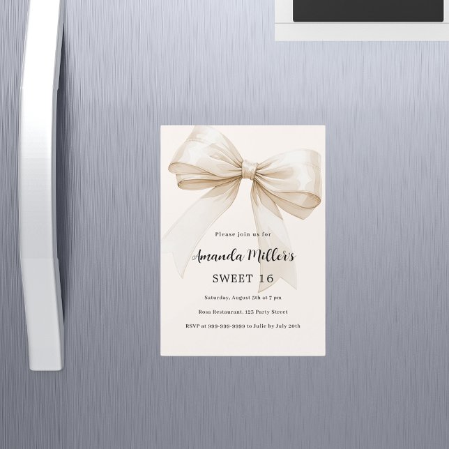 Beige bow elegant Sweet 16 luxury Magnetic Invitation (Creator Uploaded)