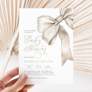 Beige Bow Gender Neutral Baby Shower Invitation