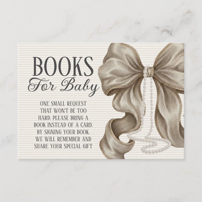 Beige Bow Girl Baby Shower Books For Baby Enclosure Card (Front)