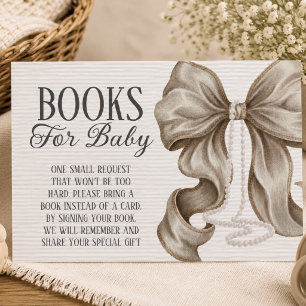 Beige Bow Girl Baby Shower Books For Baby Enclosure Card