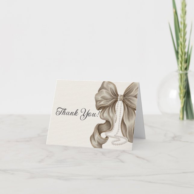 Beige Bow Girl Baby Shower  Thank You Card (Front)