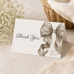 Beige Bow Girl Baby Shower Thank You Card
