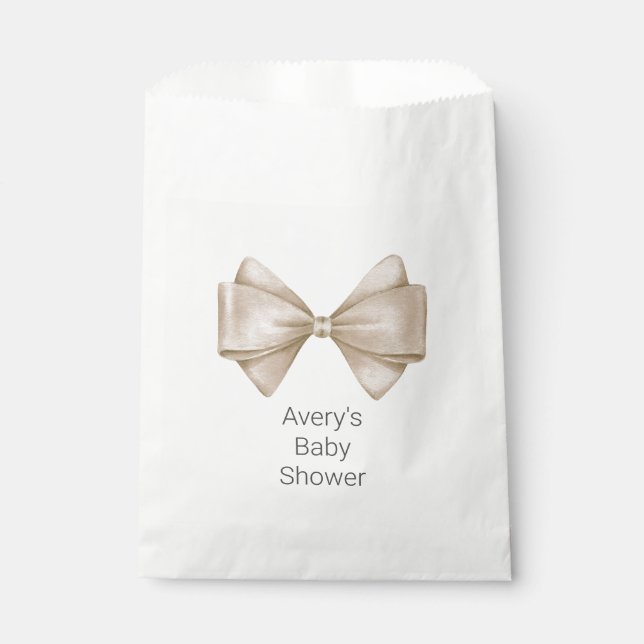 Beige Bow Modern Boho Baby Shower Favour Bag (Front)