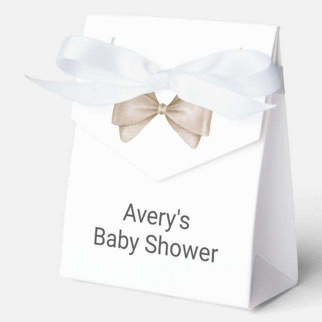 Beige Bow Modern Boho Baby Shower Favour Box (Front)