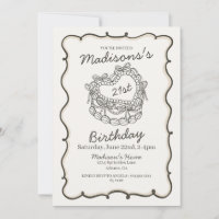 Beige Bow Retro Heart Coquette Cake 21st Birthday