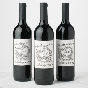 Beige Bow Retro Heart Coquette Cake Birthday Wine Label