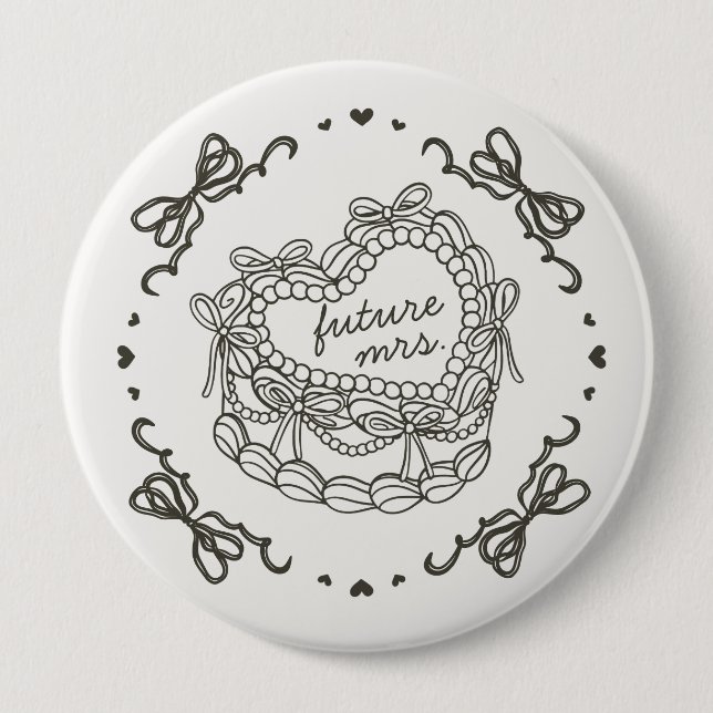 Beige Bow Retro Heart Coquette Cake Bridal Showe 10 Cm Round Badge (Front)